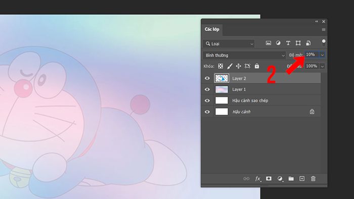 Điều chỉnh thông số Opacity tùy chỉnh - bước 2